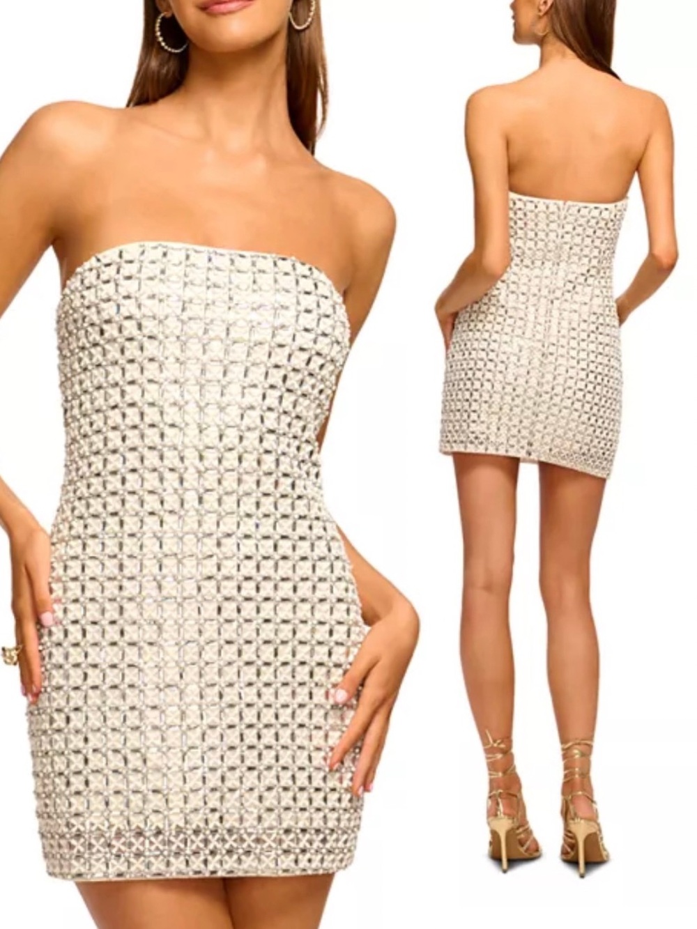 NWT Ramy Brook Harper Beaded Strapless Mini Dress Ivory Silver 6 Bridal Wedding